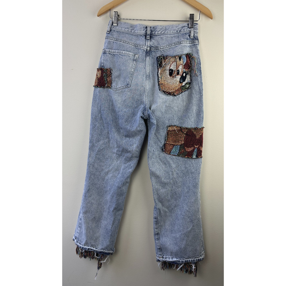 Playboy PacSun Reworked Upcycled Patchwork Denim Jeans Tapestry Boho Women's 27 - Picture 12 of 15